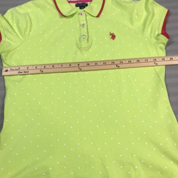 U.S. Polo Assn. Polo Shirt Women’s Large Lime Green Pink Embroidered Polka Dot - Picture 7 of 10